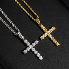 GL Classic Cross Silver Prong Inlay Moissanite Pendant