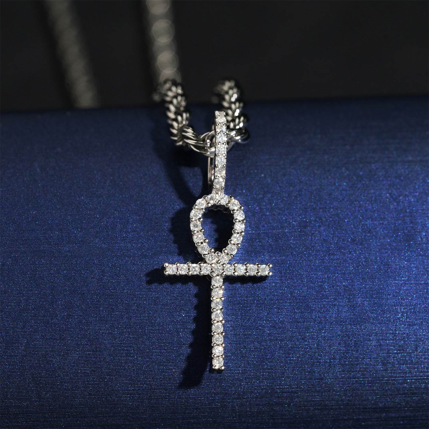 GL Ankh Cross Pendant Silver VVS Moissanite