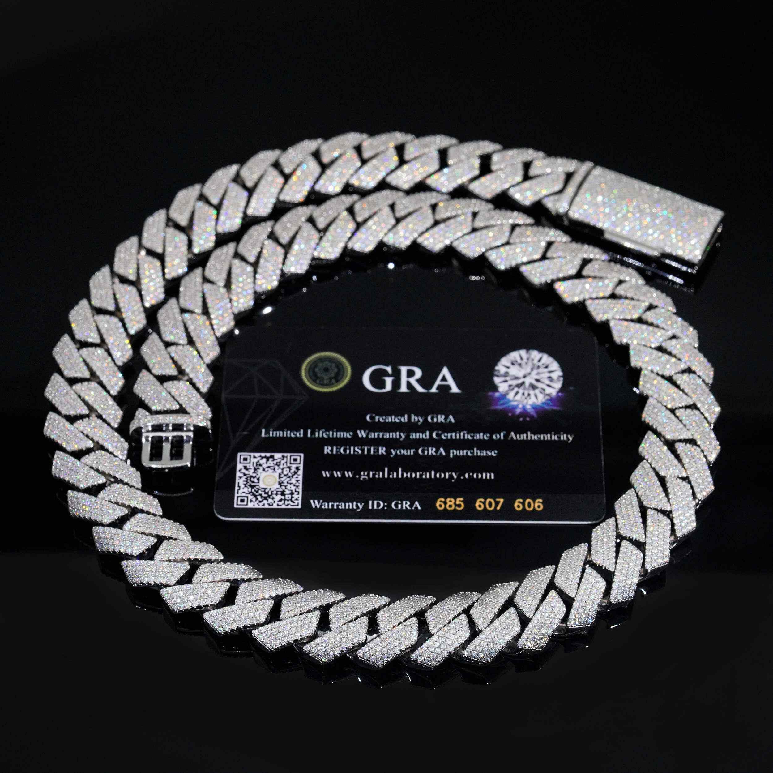 GL 20mm Iced Out 925 Sterling Silver Fine Jewelry Necklaces VVS Moissanite Cuban Link Chain