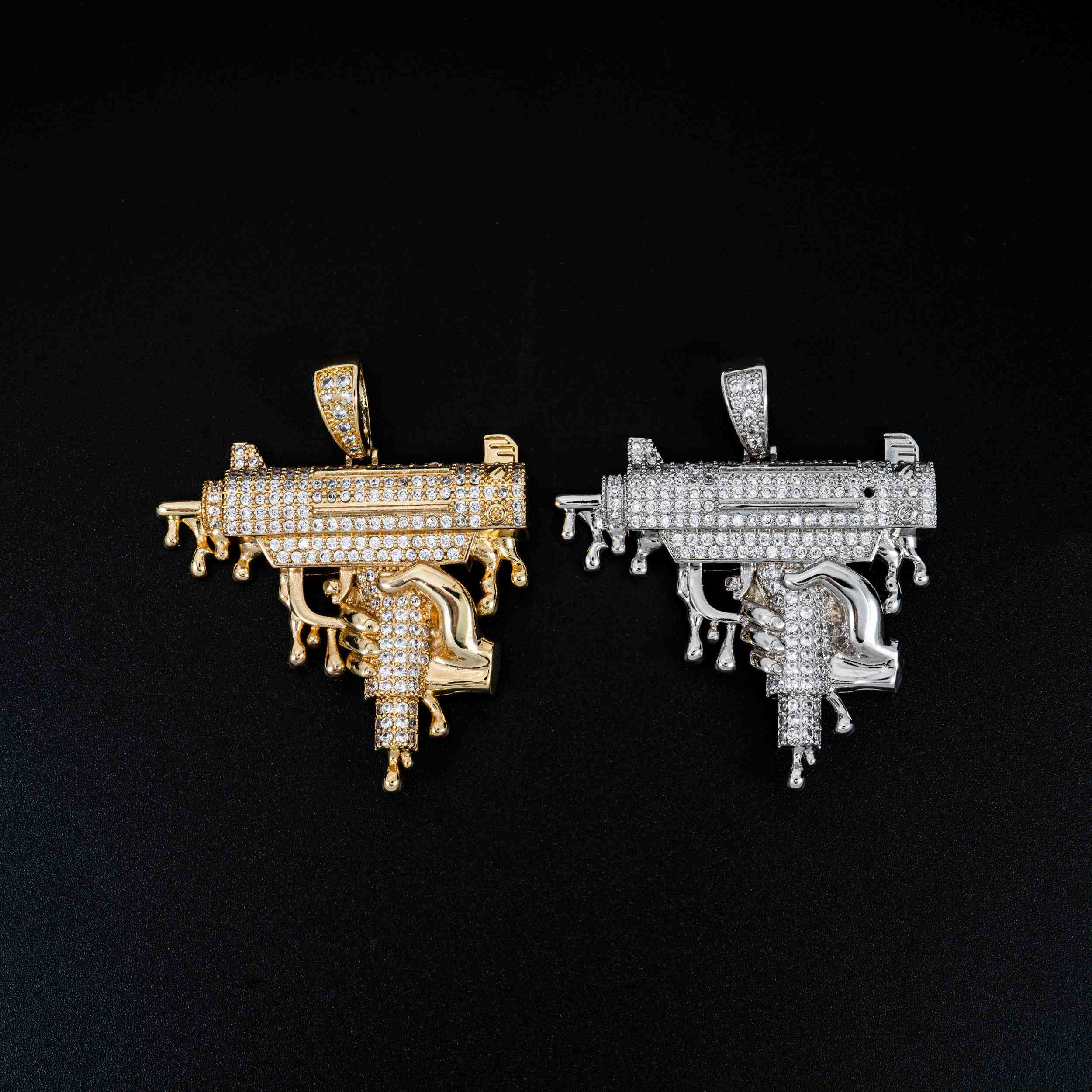 GL Hip Hop People’s Favorite gun shaped Brass Zircon Pendant