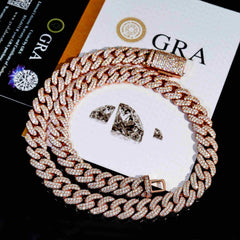 13MM 2 Rows HipHop Jewelry VVS Moissanite Miami Cuban Link Chain