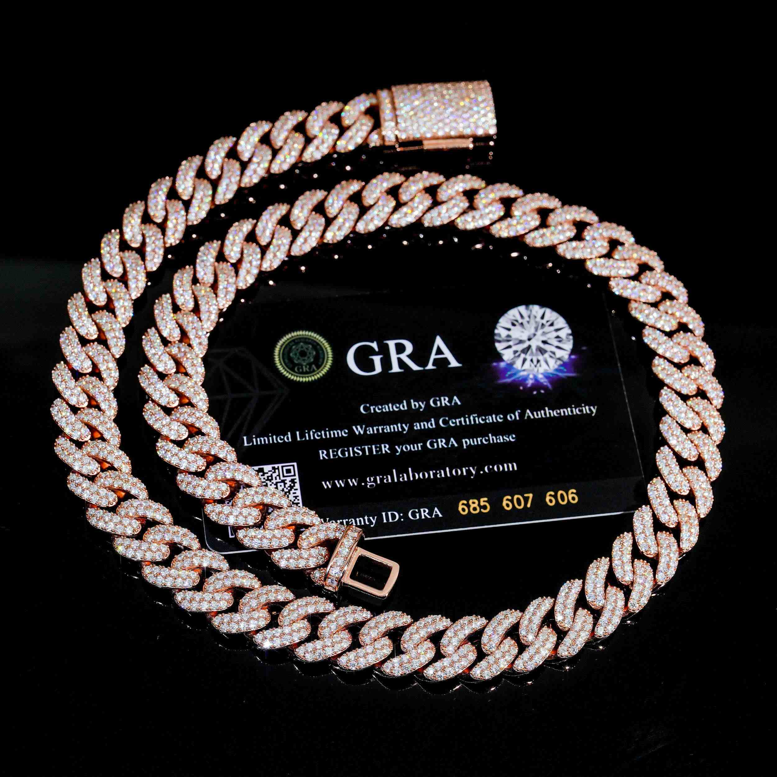 13MM 2 Rows HipHop Jewelry VVS Moissanite Miami Cuban Link Chain