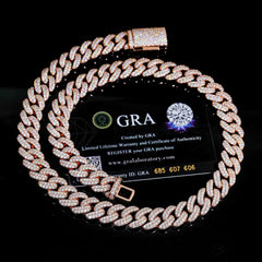 13MM 2 Rows HipHop Jewelry VVS Moissanite Miami Cuban Link Chain