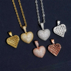 Four heart shaped brass zircon or 925 sterling silver moissanite pendants