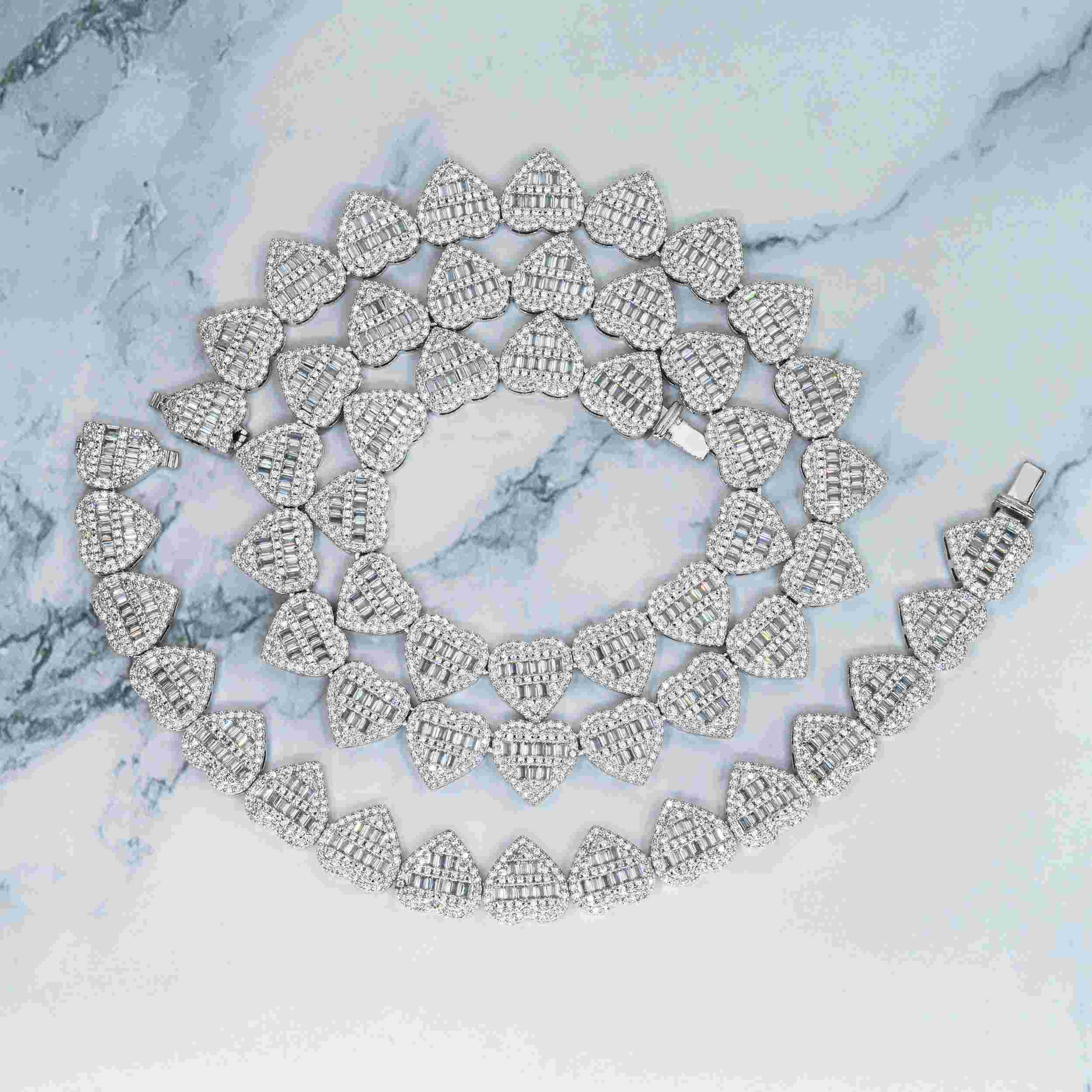 13MM Heart Shape Hip Hop Iced Out VVS Moissanite Baguette Diamond Cuban Chain