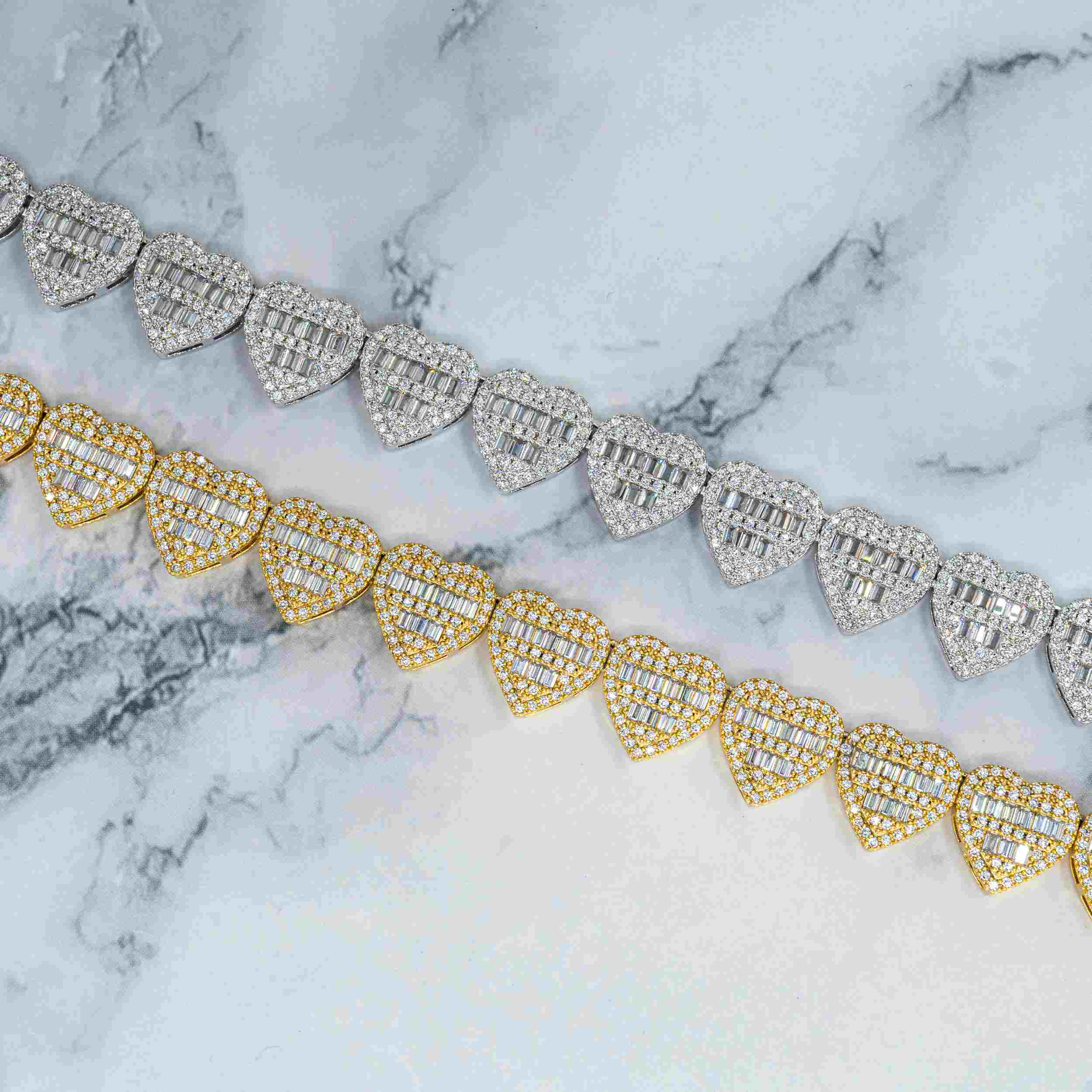 13MM Heart Shape Hip Hop Iced Out VVS Moissanite Baguette Diamond Cuban Chain