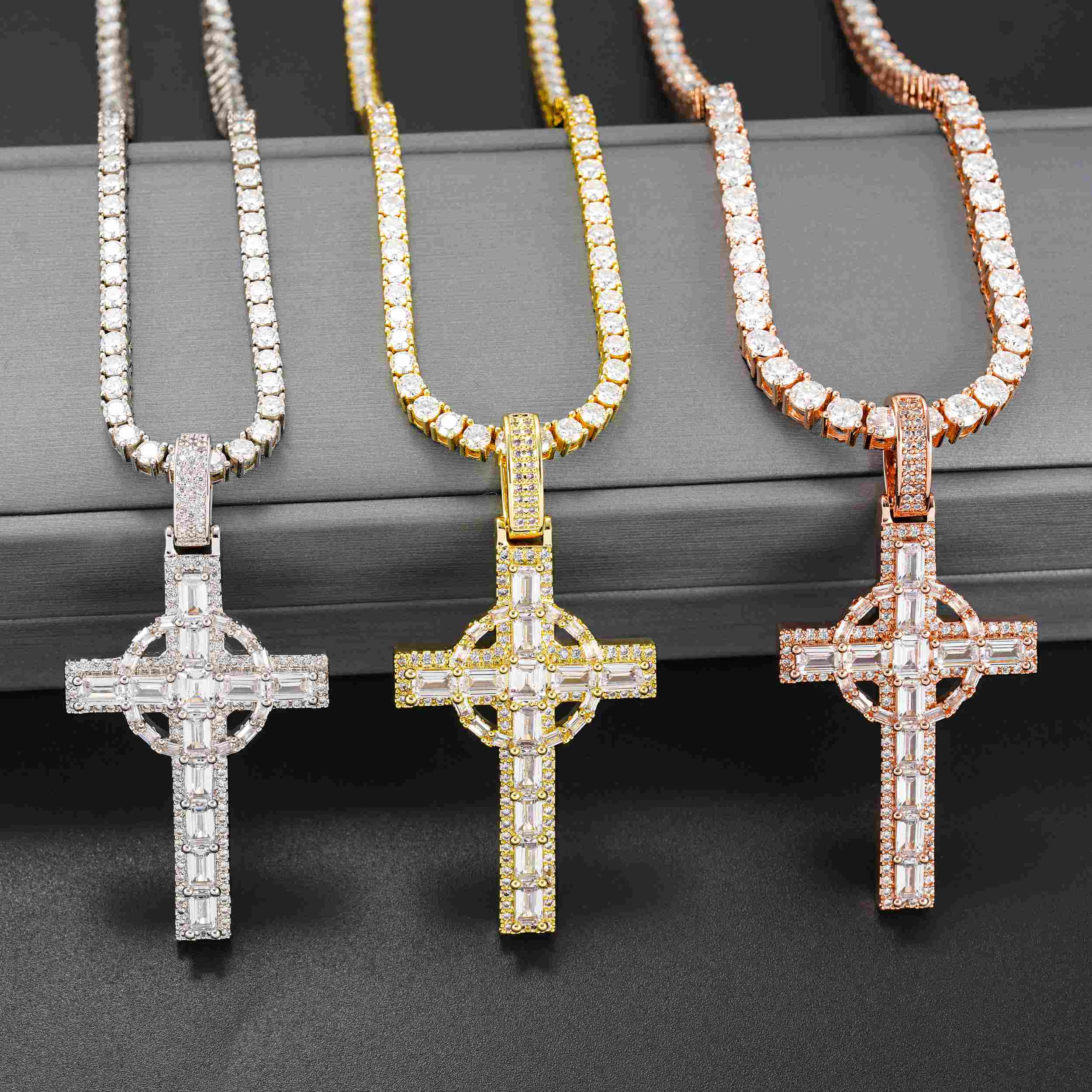 GL Circular Cross Set Emerald Cut Round Cut Pendant