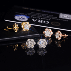 GL Hiphop Jewelry  925 Sterling Silver VVS Round Cut Emerald Cut Moissanite Stud Flower Shape Earring