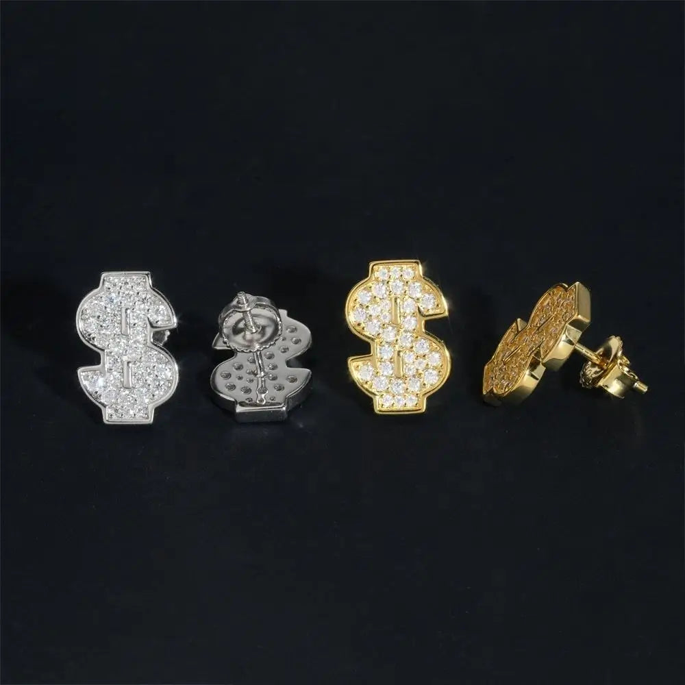 GL Luxury Dollar Earrings Screw Back 925 Sterling Silver Iced Out VVS Moissanite Hip Hop Earring