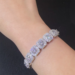 GL Iced Out 10MM Halo Square VVS Moissanite Silver Tennis Chain