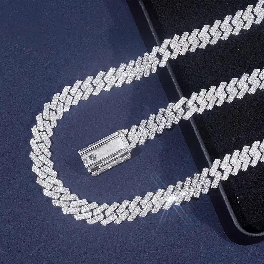 13MM 2 Rows VVS Moissanite Iced Out Cuban Link Chain Bracelet Necklace