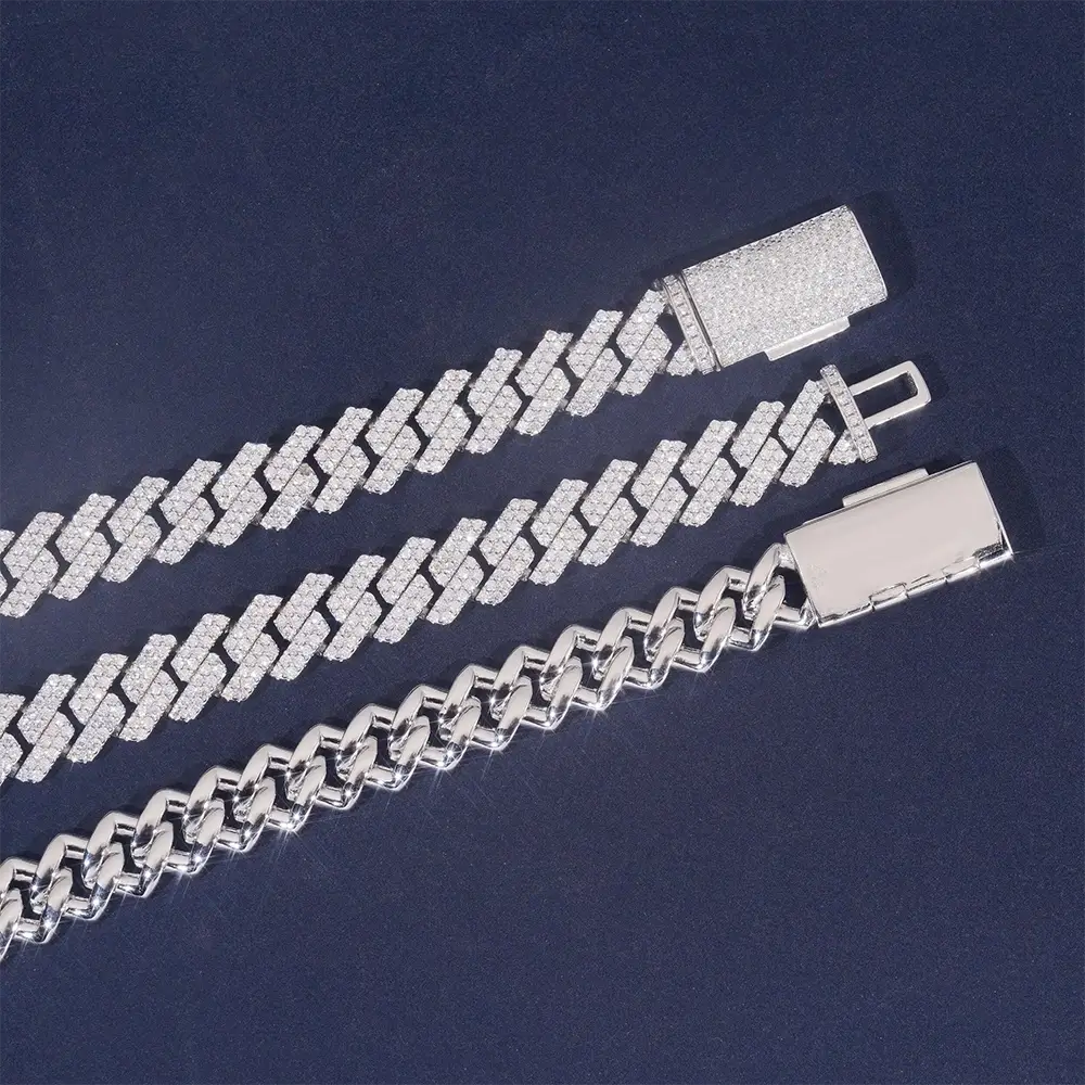 13MM 2 Rows VVS Moissanite Iced Out Cuban Link Chain Bracelet Necklace