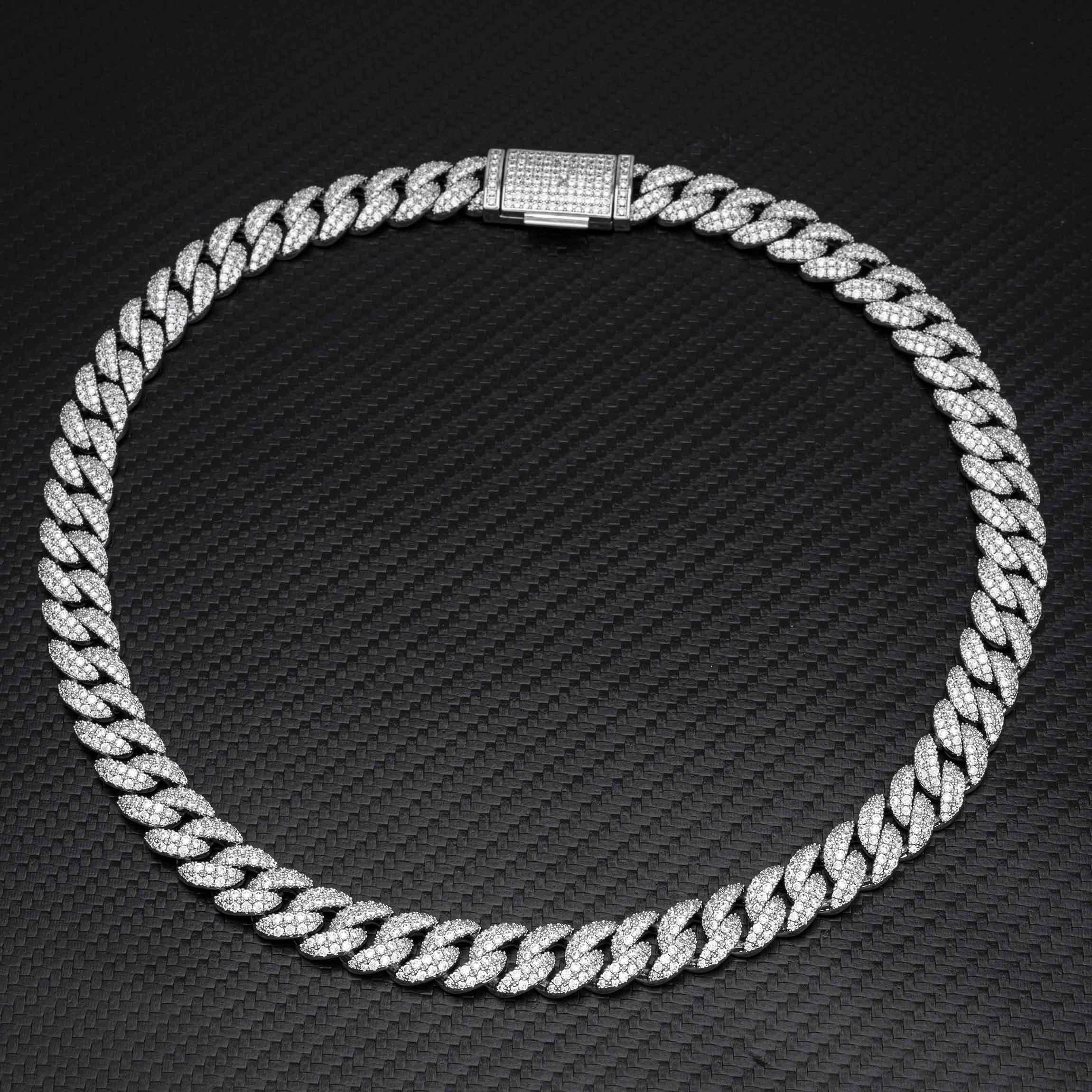 12MM 2 Rows Micro Paved VVS Moissanite Iced Out Cuban Link Chain Necklace