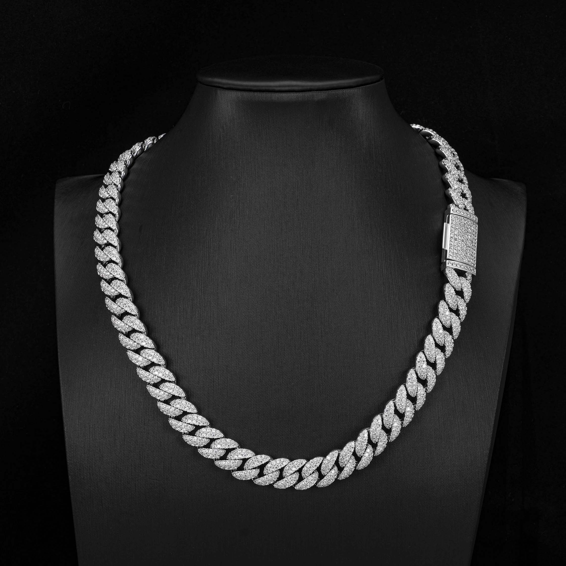 12MM 2 Rows Micro Paved VVS Moissanite Iced Out Cuban Link Chain Necklace