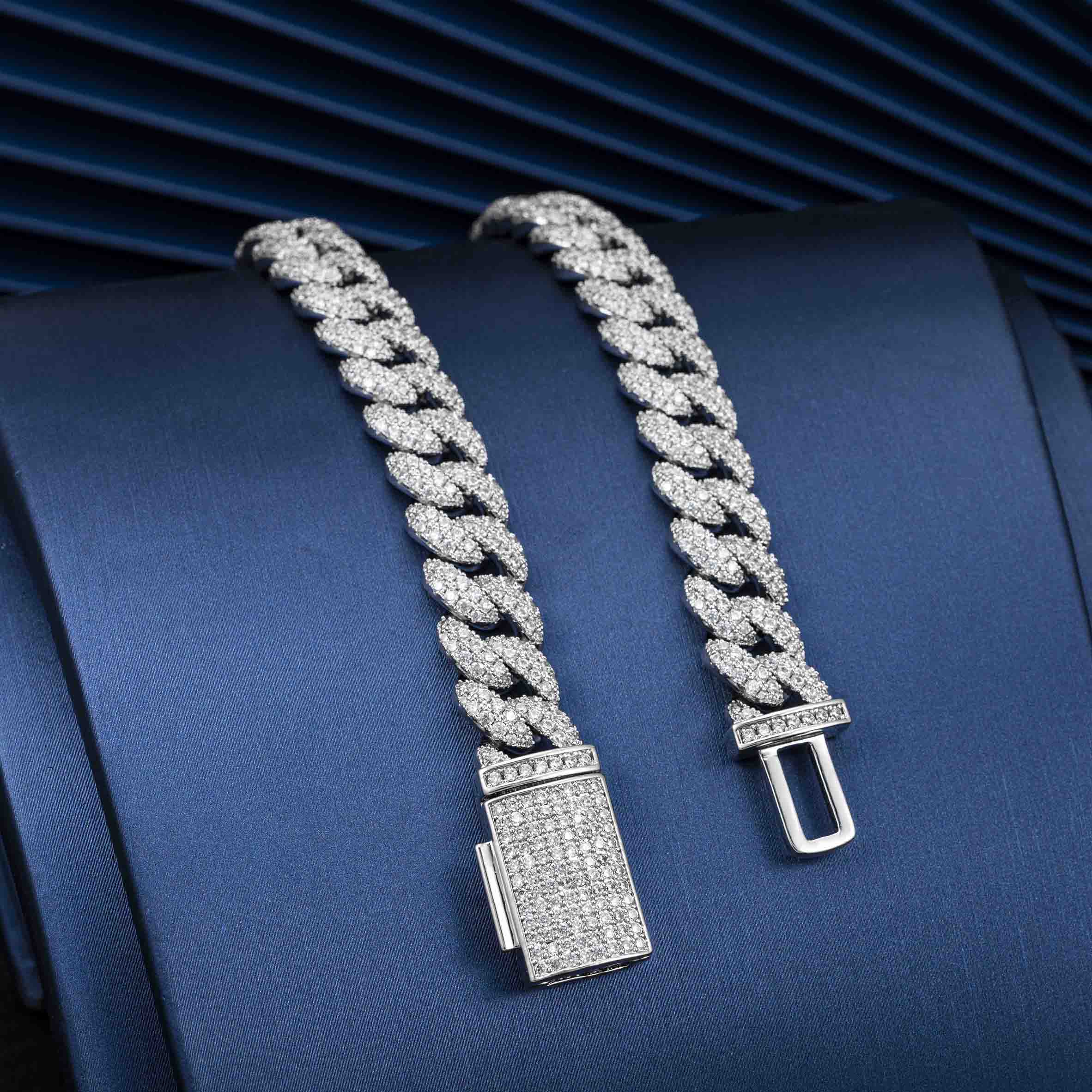 12MM 2 Rows Micro Paved VVS Moissanite Iced Out Cuban Link Chain Necklace