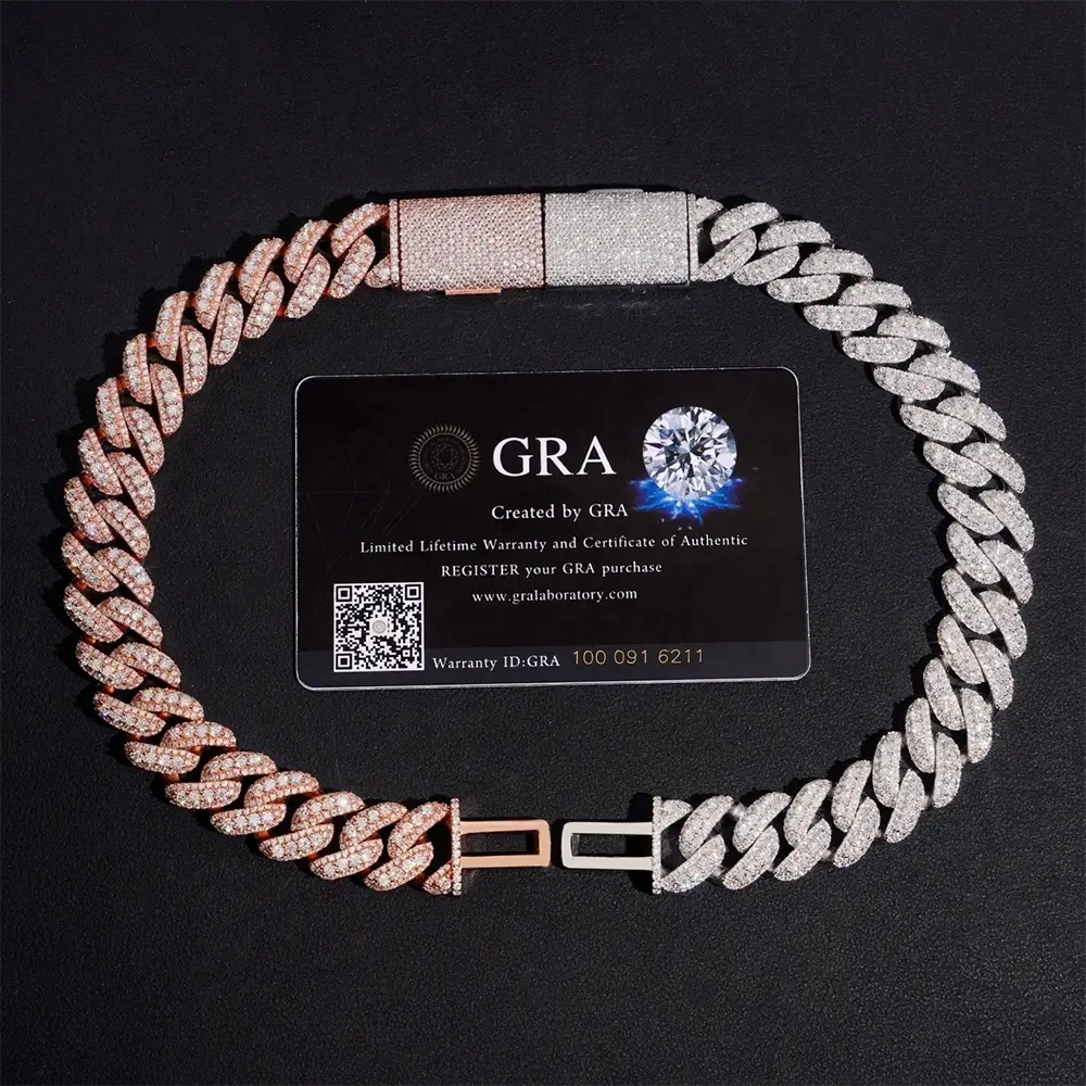 Luxury 15mm Baguette Moissanite Cuban Link Chain