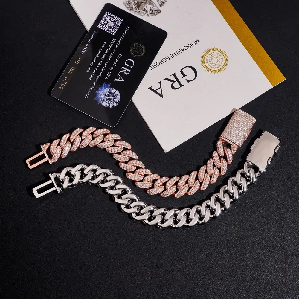 Luxury 15mm Baguette Moissanite Cuban Link Chain