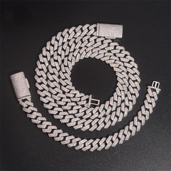 12MM 2 Rows VVS Moissnaite Drill Rhomb-edged Cuban Link Chain