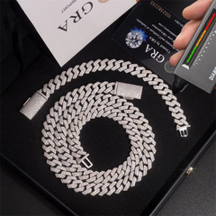12MM 2 Rows VVS Moissnaite Drill Rhomb-edged Cuban Link Chain