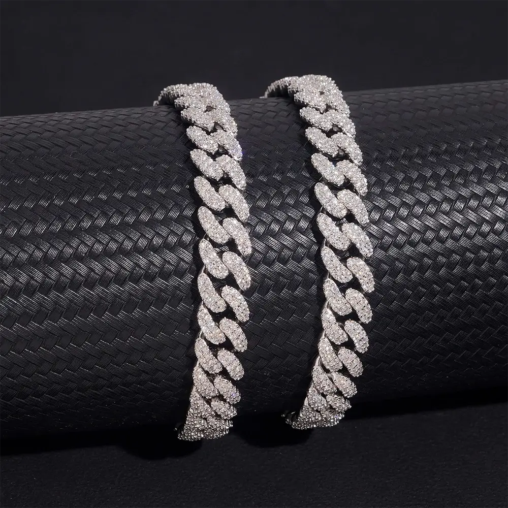8MM 2 Rows Hiphop VVS Moissanite Miami Cuban Link Chain