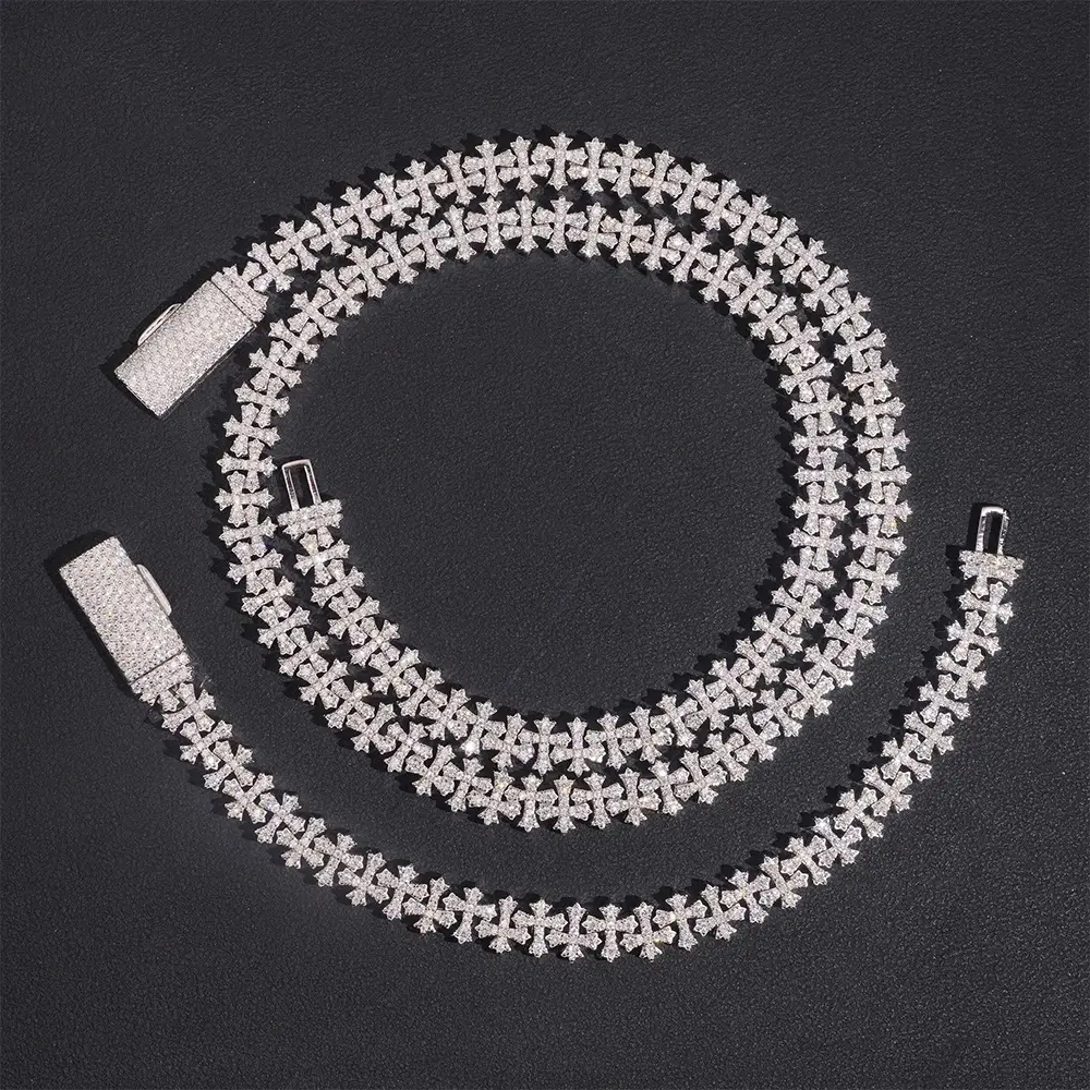 8.5MM VVS Moissanite Cross Cuban Link Chain