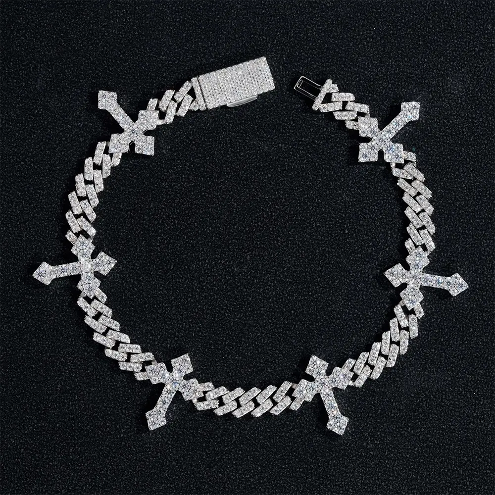 6MM Single Row VVS Moissanite Cuban Chain with 13mm Cross Link