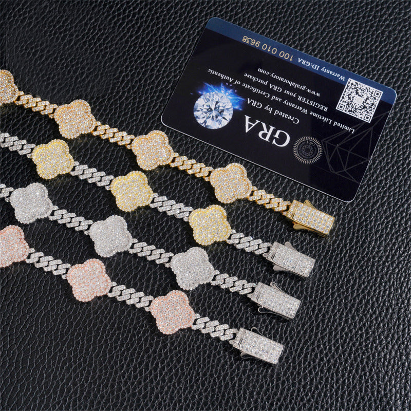 8MM Four-leaf Clover VVS Moissanite Cuban Link Chain