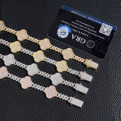 8MM Four-leaf Clover VVS Moissanite Cuban Link Chain