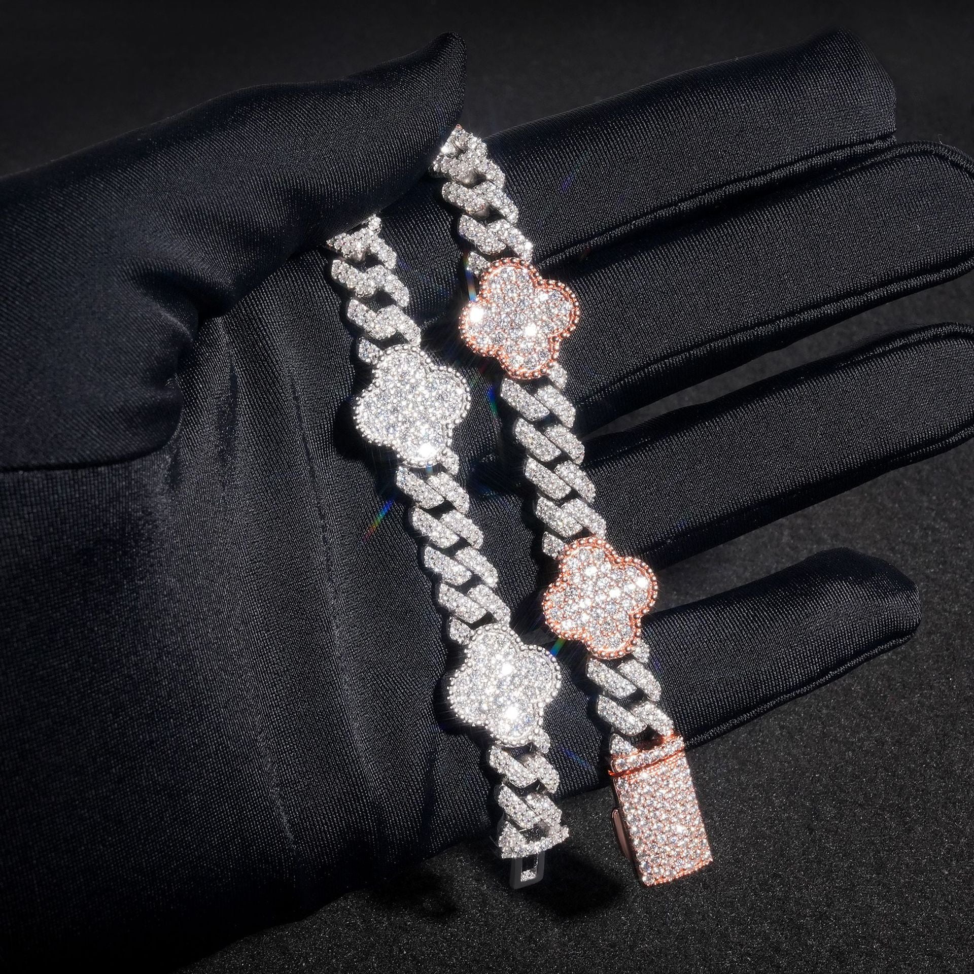 8MM Four-leaf Clover VVS Moissanite Cuban Link Chain