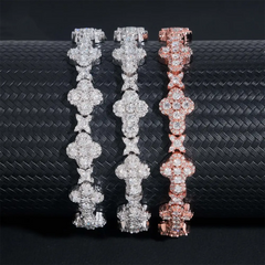 10MM 13MM Iced Out Clover VVS Moissanite Diamond Cuban Chain Bracelet