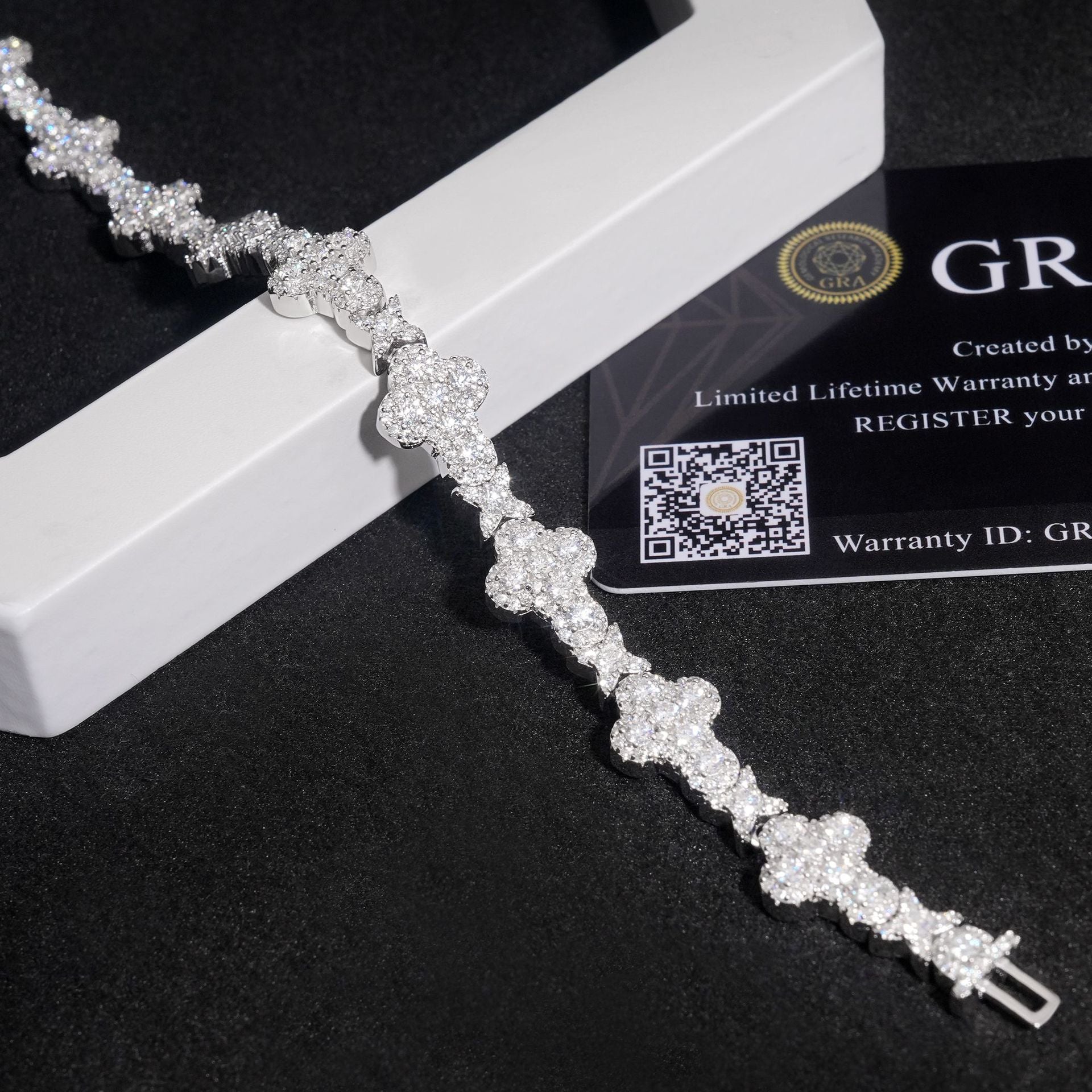 10MM 13MM Iced Out Clover VVS Moissanite Diamond Cuban Chain Bracelet