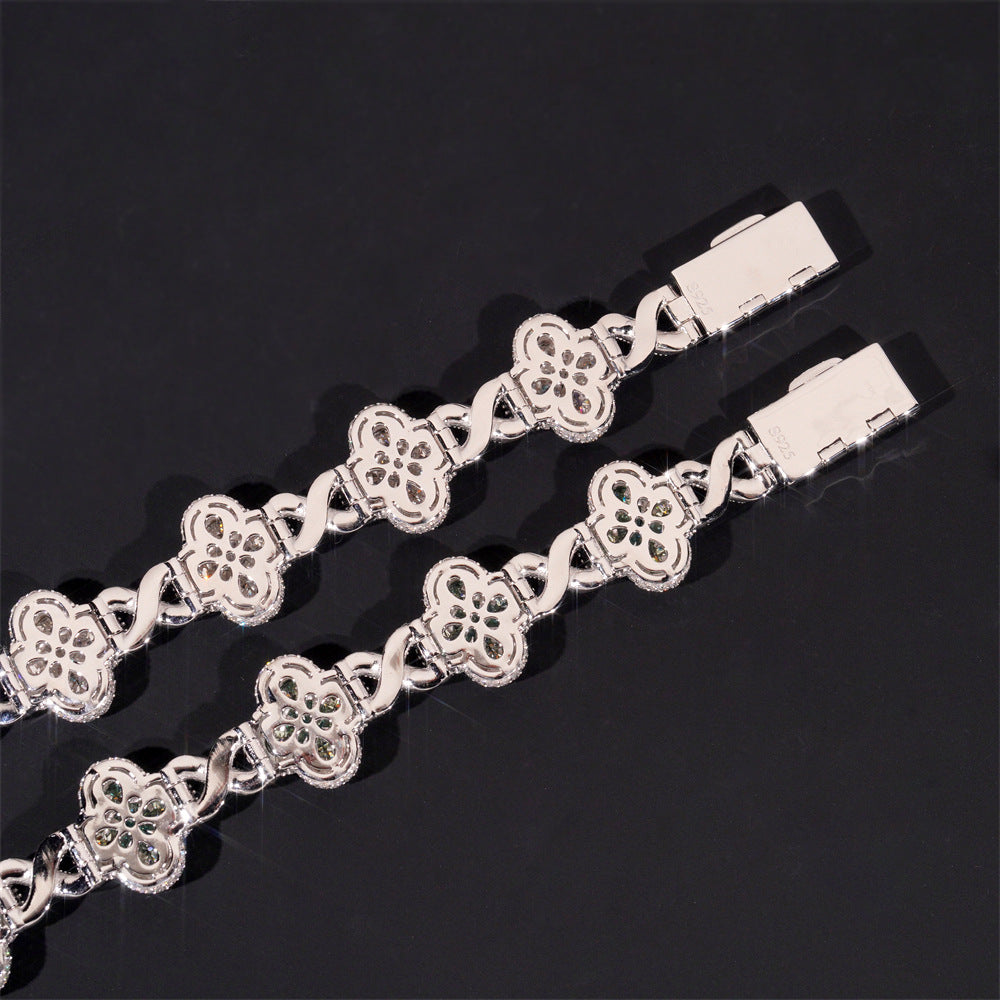 GL Hip Hop Clover S925 Silver Moissanite Diamond Cuban Chain