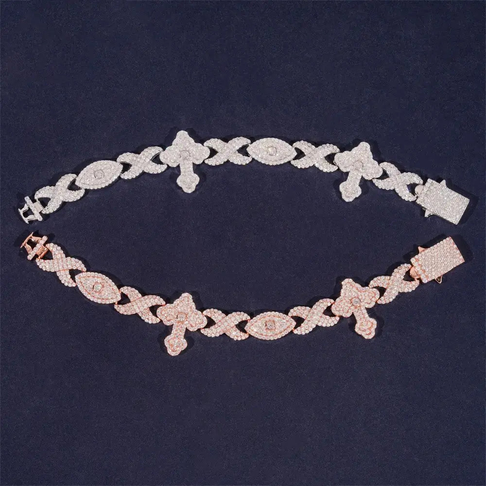 Infinity Eyes Cross Iced Out VVS Moissanite Diamond Cuban Link
