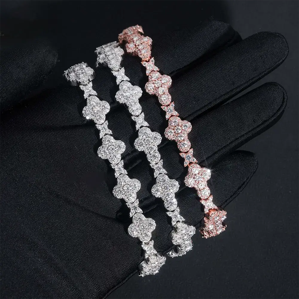 10MM Cross Hip Hop Prong Set VVS Moissanite Cuban Link Chain Bracelet