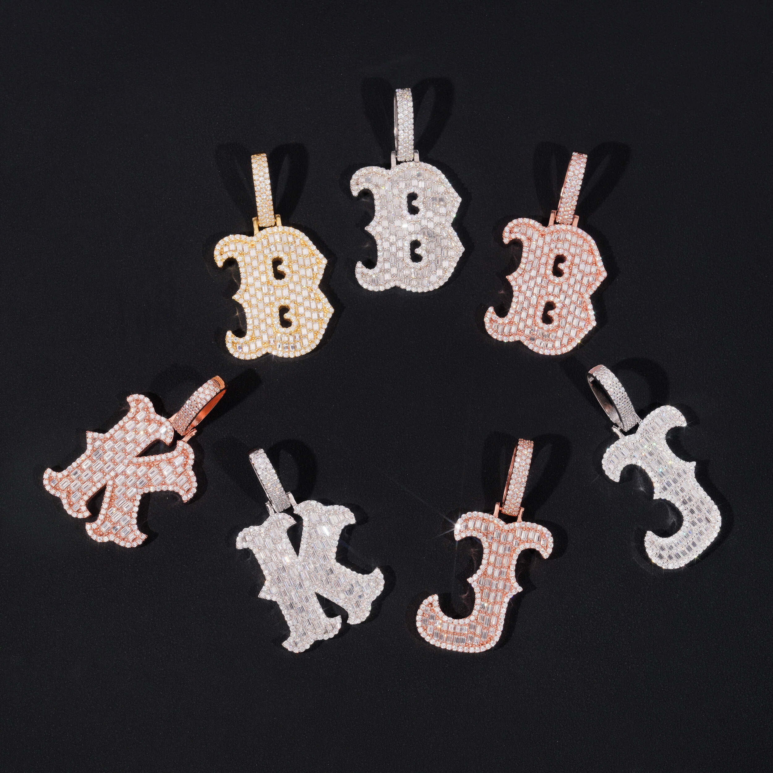 GL Iced Out Silver VVS Moissanite Hip Hop Individual Letter "K B J" Pendant