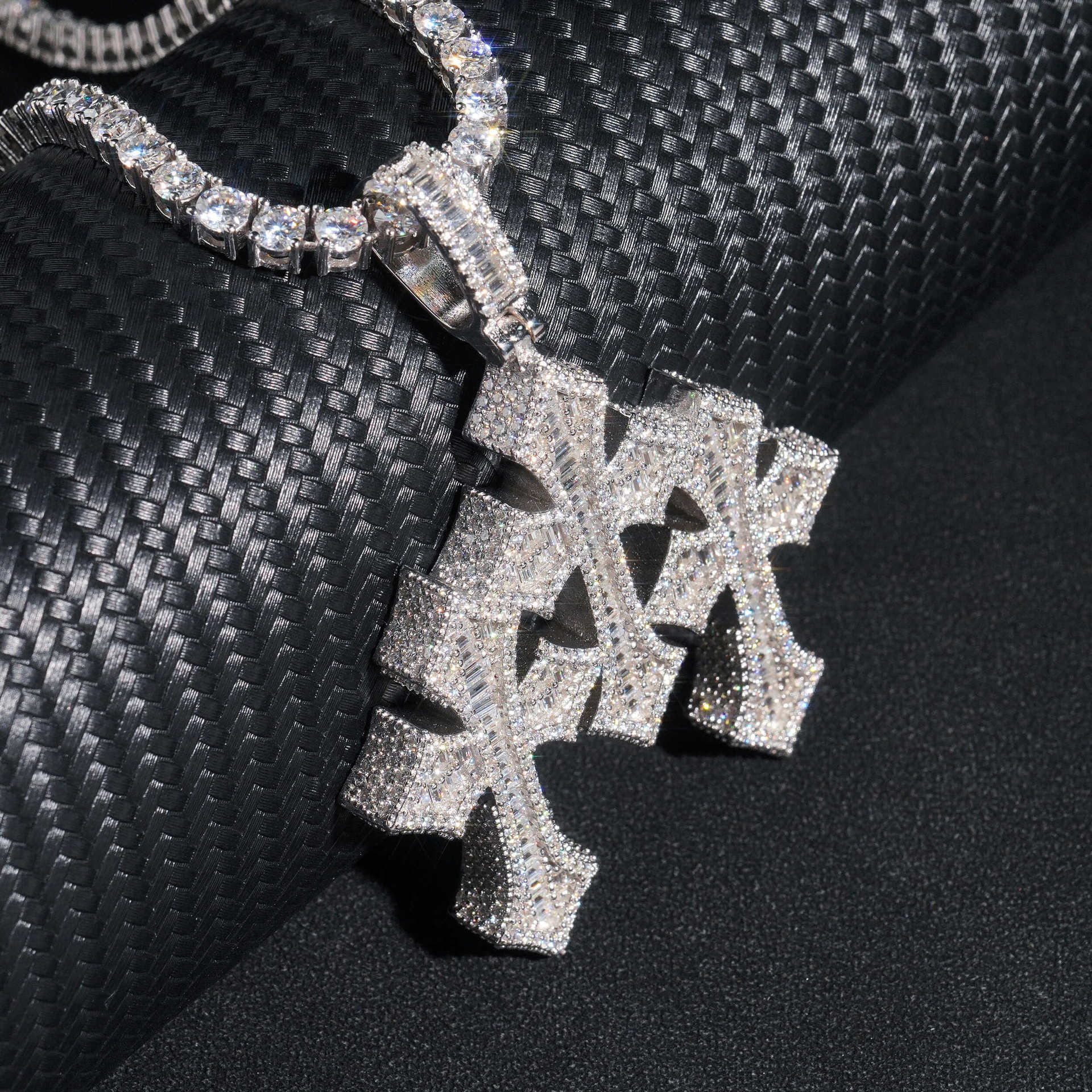 GL Triple Cross Hip Hop Silver Baguette 5A+ Diamond Pendant