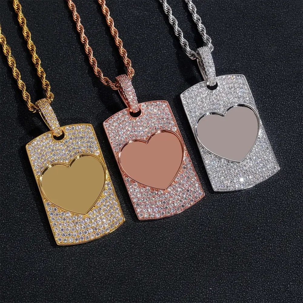 Custom Rectangle Plate Heart Photo Pendant