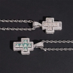 Iced Out  Princess Cut Moissanite Cross Pendant Necklace