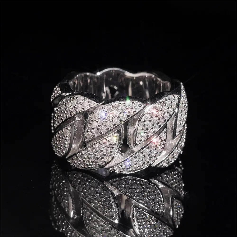 GL 3-Row Cuban Link Ring Vvs Moissanite Hip Hop Ring