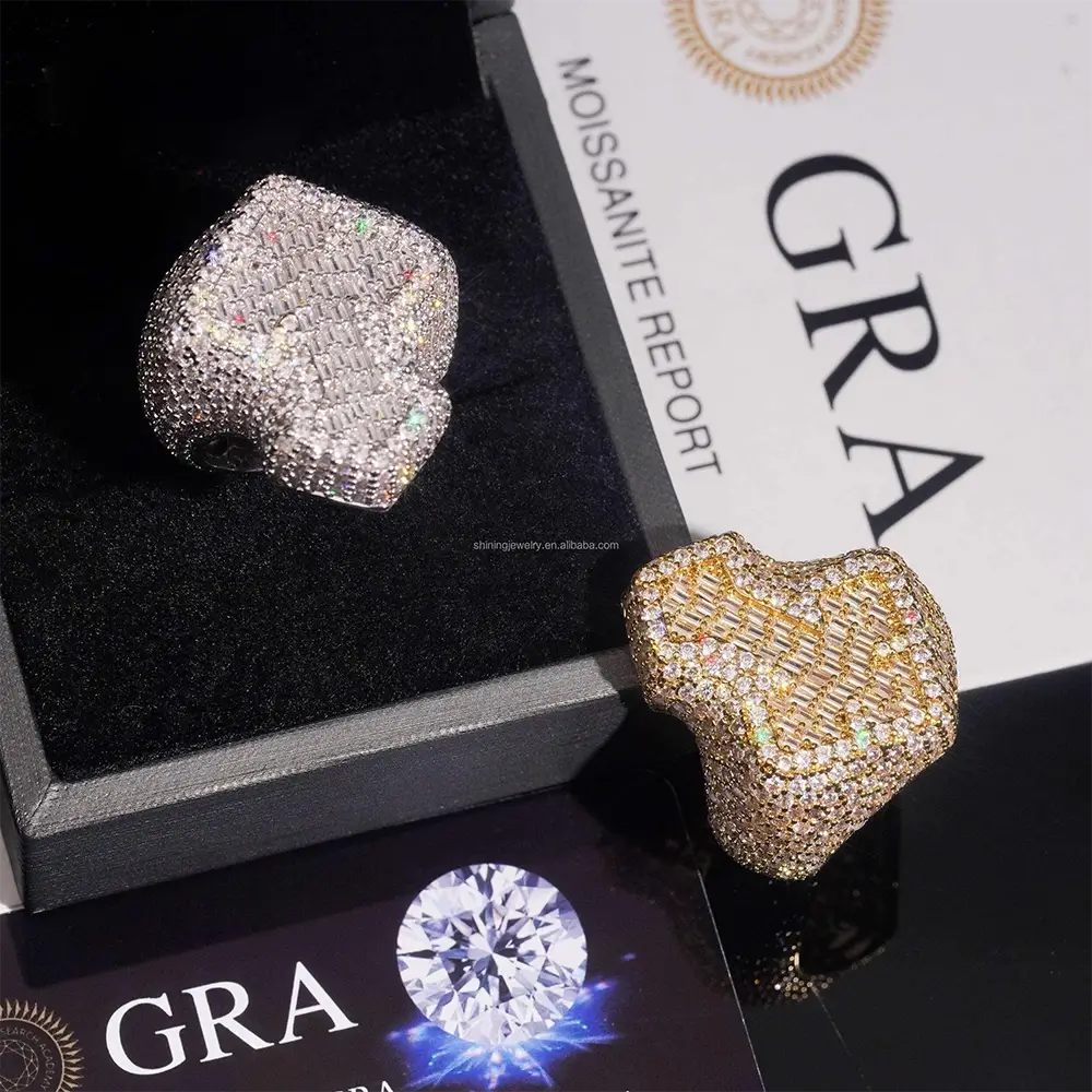 GL Hiphop Baguette Cut 5A+ Diamond Cross Ring