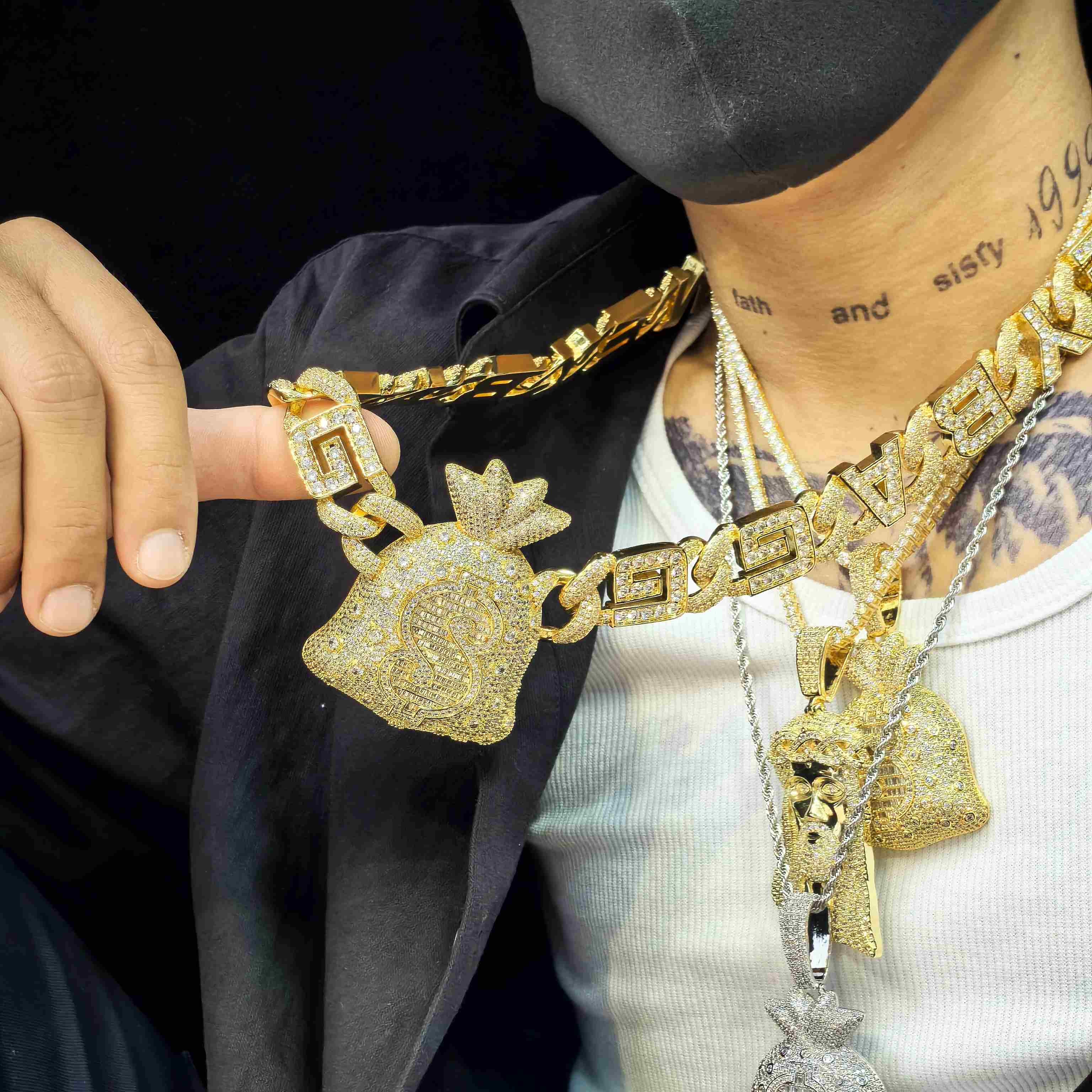GL Incredible Money Bag Pendant Cuban Chain Set