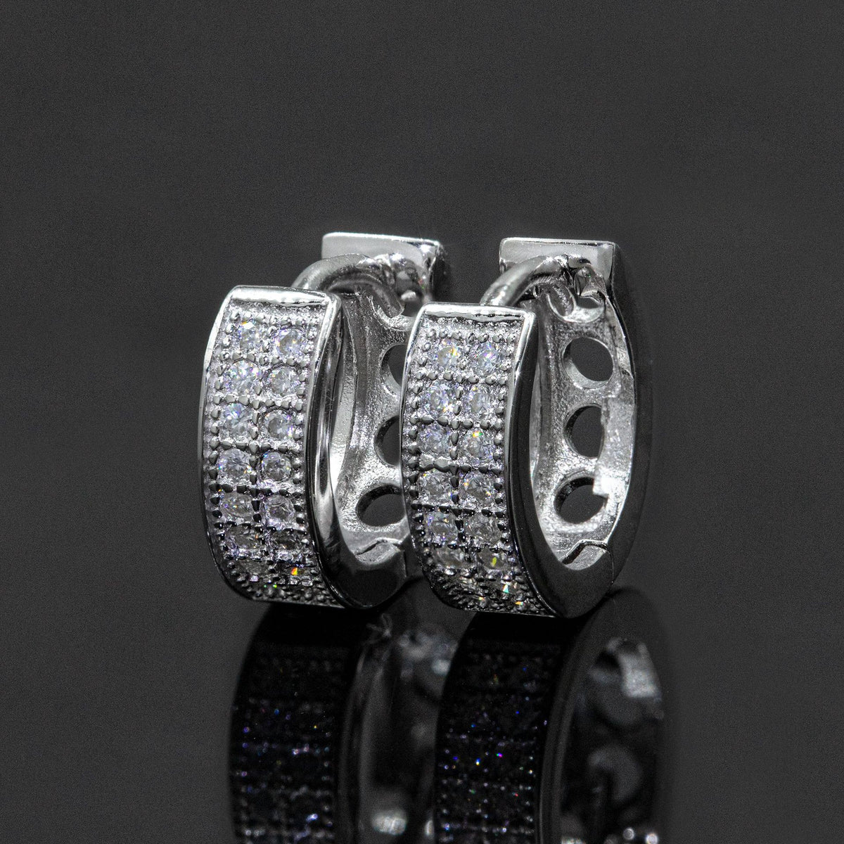 【US 3 Days Delivery】GL Two-Rows VVS Moissanite S925 Silver  Hoop Earring 16K Gold Plated