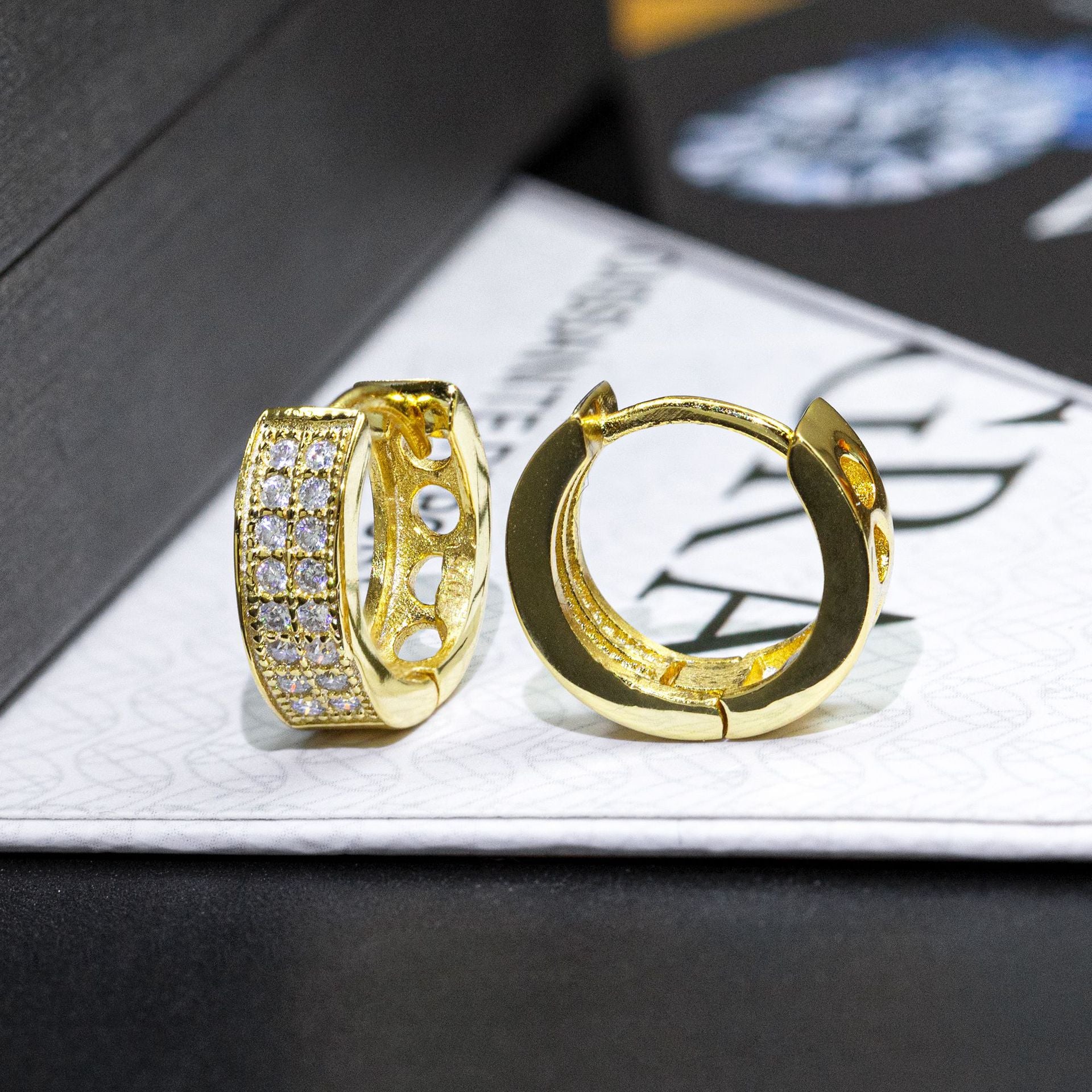 【US 3 Days Delivery】GL Two-Rows VVS Moissanite S925 Silver  Hoop Earring 16K Gold Plated