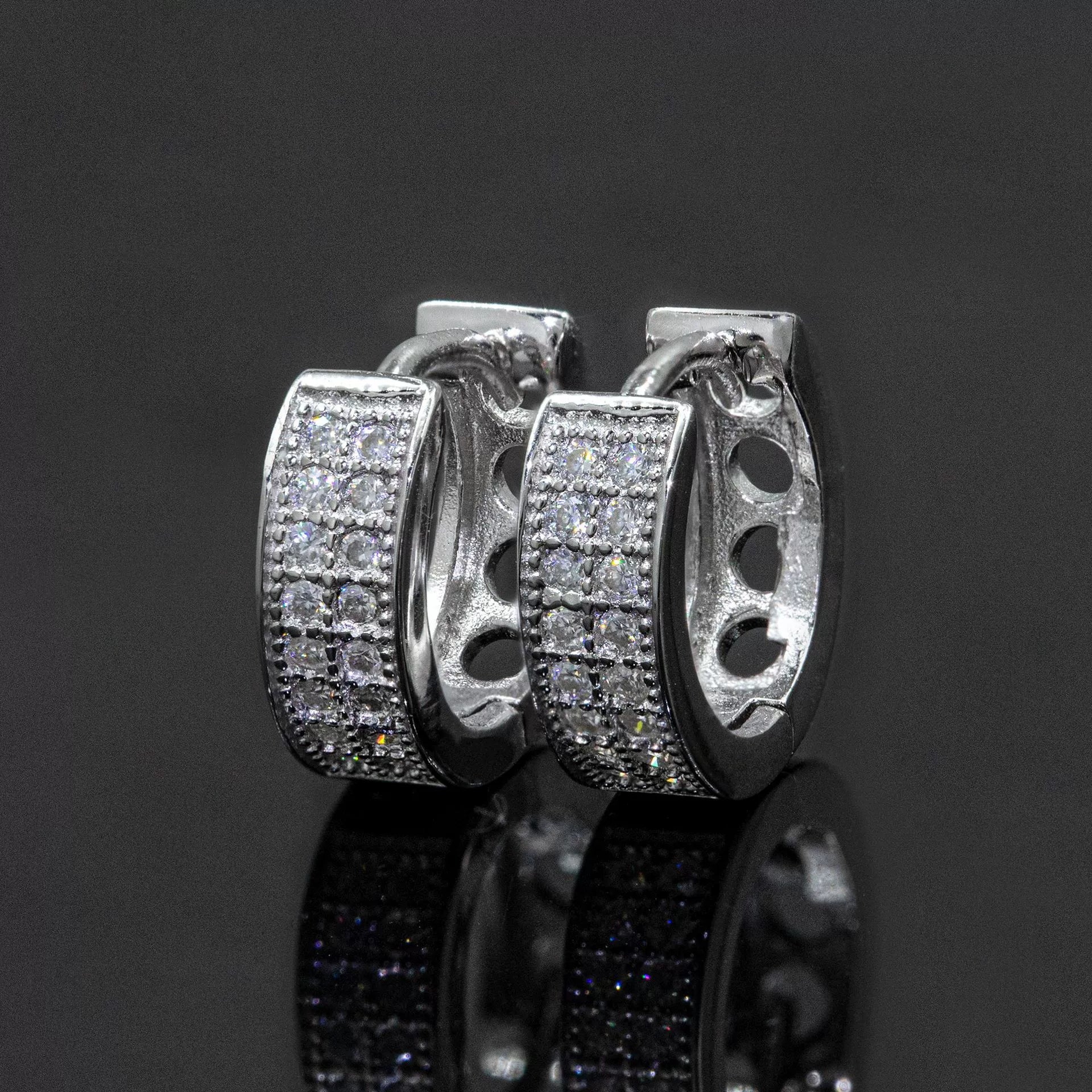 【US 3 Days Delivery】GL Two-Rows VVS Moissanite S925 Silver  Hoop Earring 16K Gold Plated