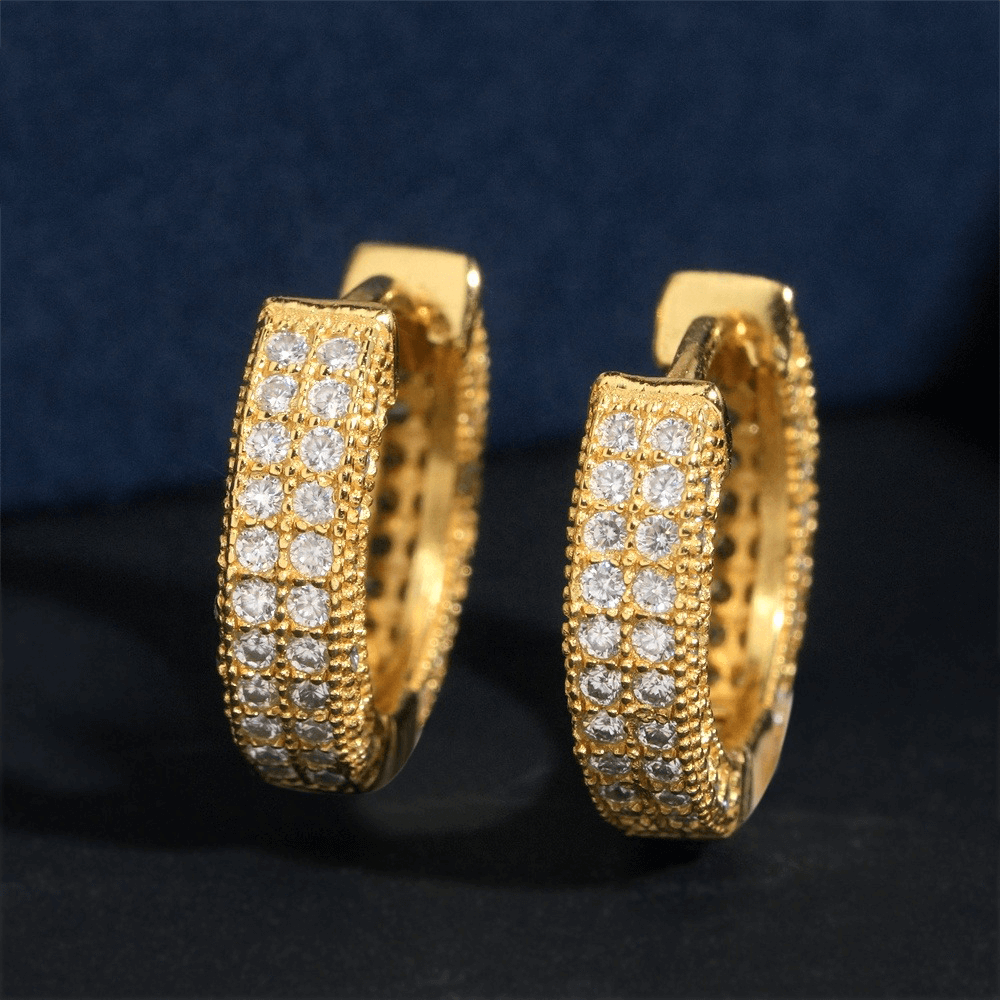 【US 3 Days Delivery】GL Paved VVS Moissanite S925 Silver  Hoop Earring 16K Gold Plated