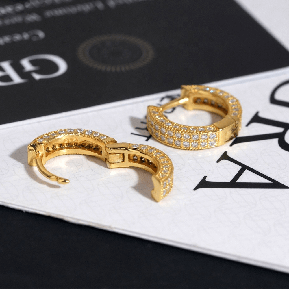 【US 3 Days Delivery】GL Paved VVS Moissanite S925 Silver  Hoop Earring 16K Gold Plated