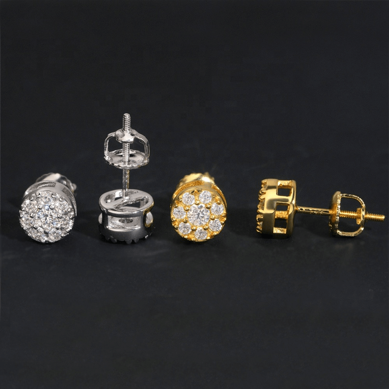GL Hiphop Jewelry 925 Sterling Silver VVS Round Cut Moissanite Stud Earrings