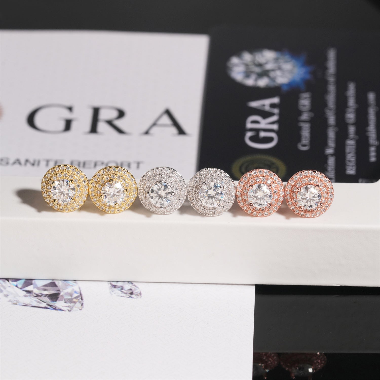 【US 3 Days Delivery】GL 10mm Full Moissanite lced Out Double Halo 16K Gold Plated S925 Silver Earrings