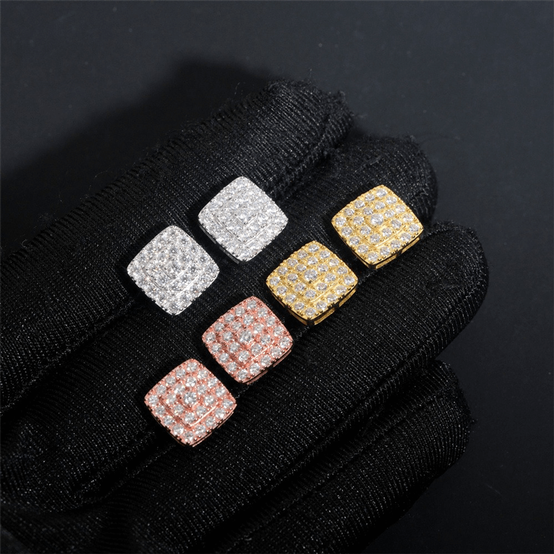 GL Hiphop Jewelry 925 Sterling Silver VVS Moissanite Square Earrings