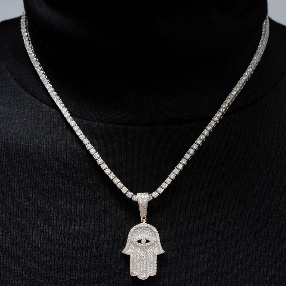 GL Eyes Hand of Fatima Hip Hop Jewelry S925 Silver Moissanite Pendant